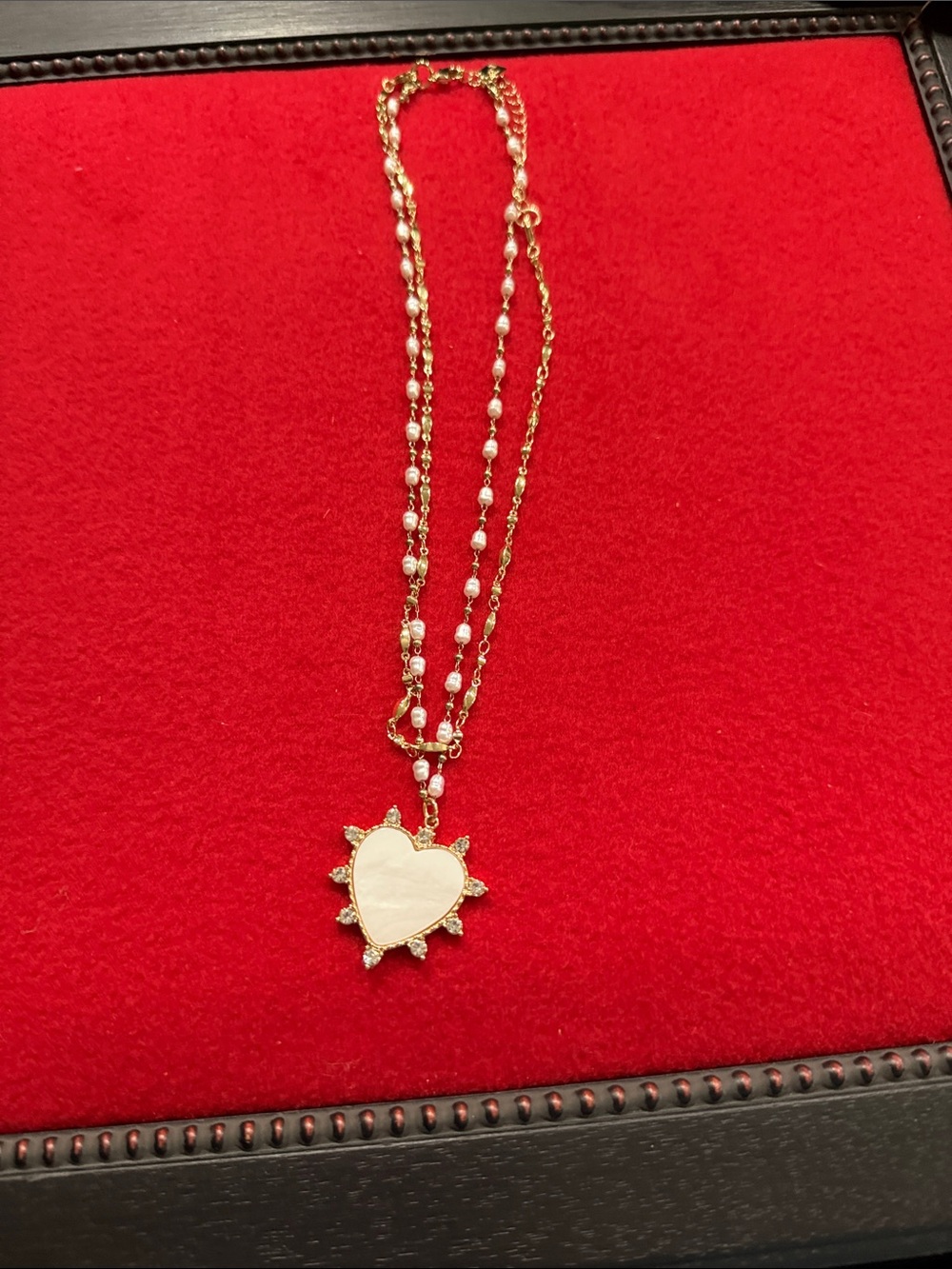 Park Lane Gold Chain Layered Necklace with White Mother-of-Pearl Heart Pendant - Picture 3 of 3